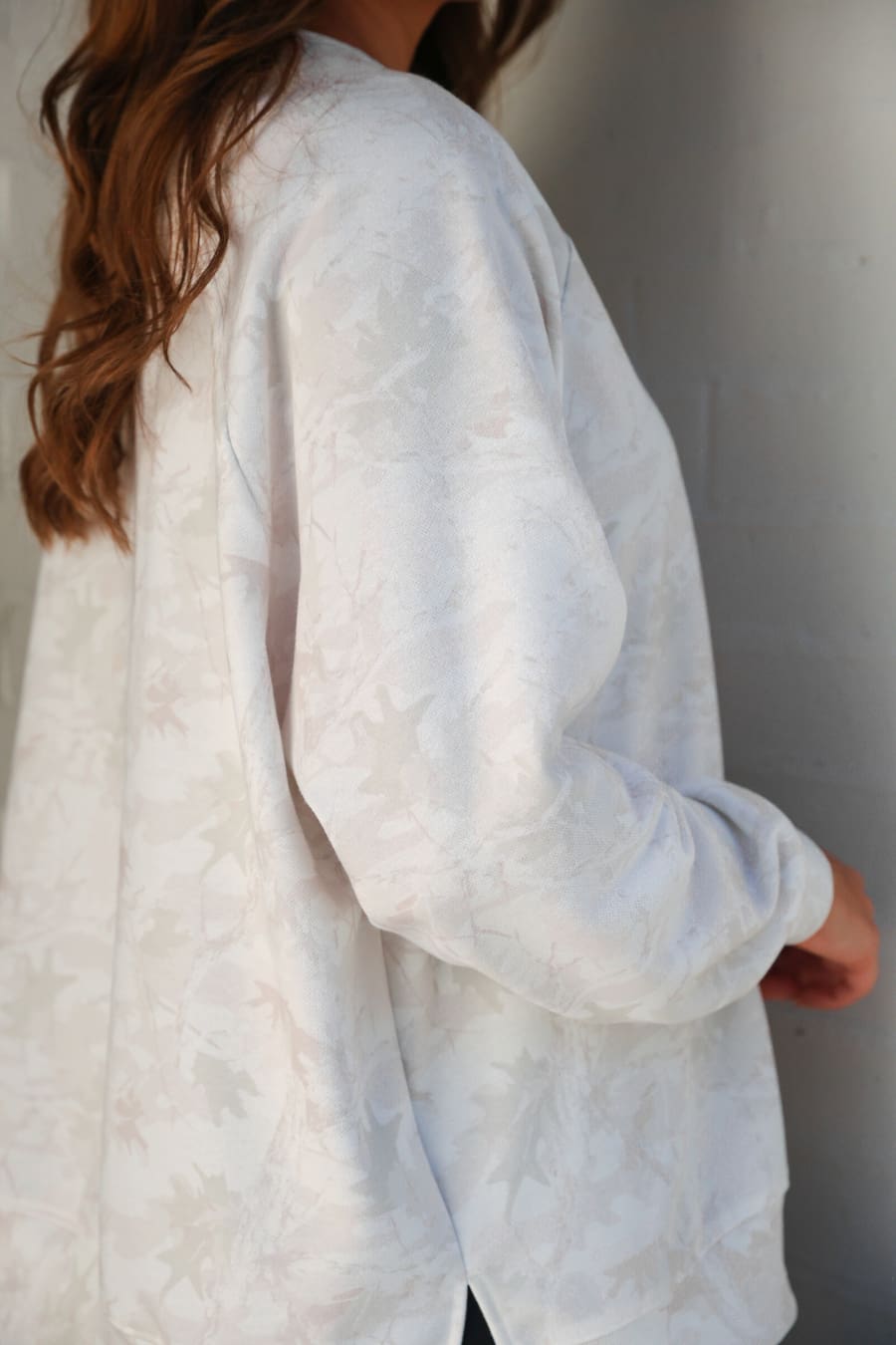 Riley French Terry Pullover- White Chloe Camo