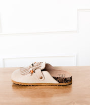 Sadie Western Fringe Beaded Flat Mules in Cream