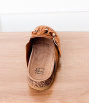 Sadie Western Fringe Beaded Flat Mules in Tan