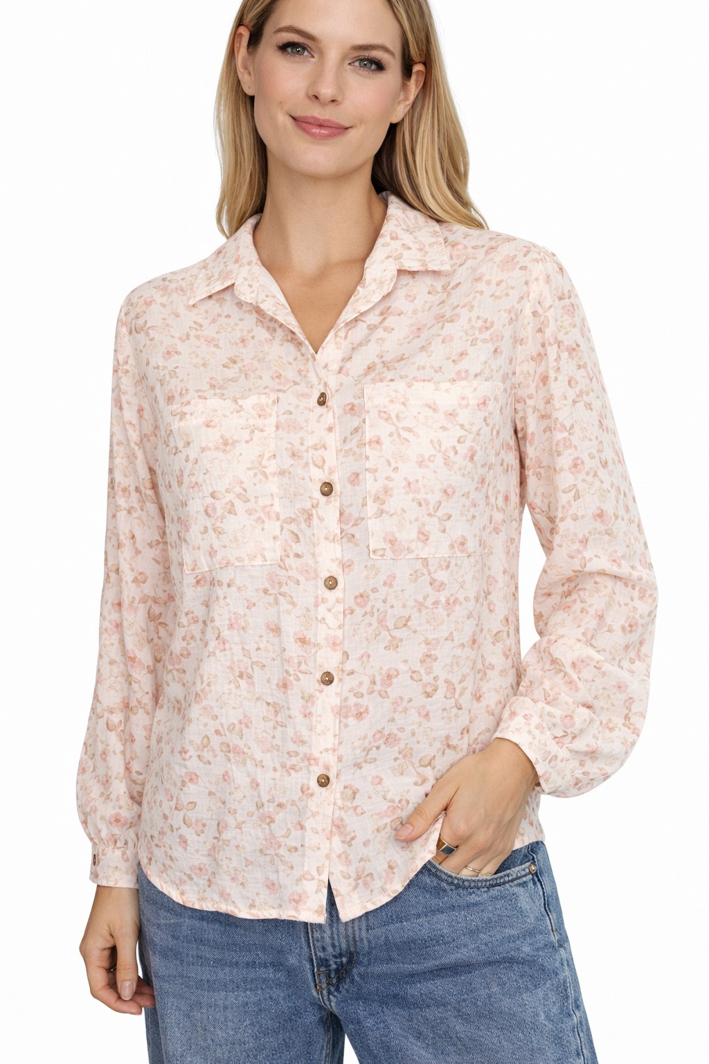 Stitch And Co Brown And Pink Floral Button Up Top