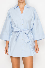 Blue Woven Button Up Shirt Dress Stitch and Co 30a