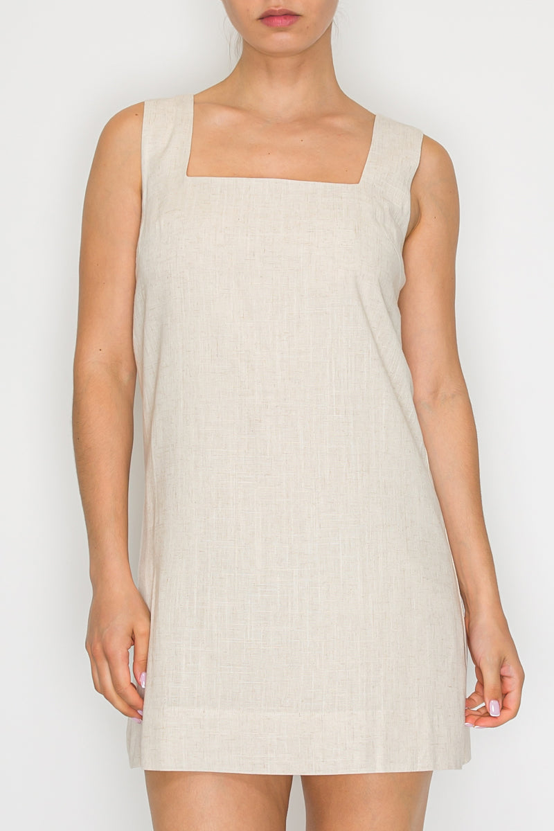 Oatmeal Square Neck Woven Sleeveless Dress Stitch and Co 30a