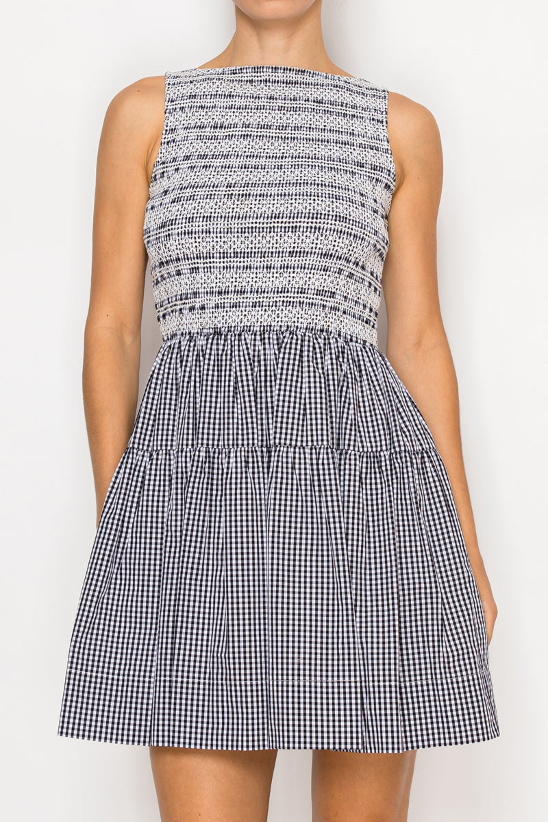 Black and White Woven Smocked Dress Stitch and Co 30a