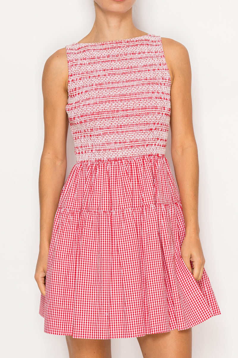 Red Woven Smocked Dress Stitch and Co 30a