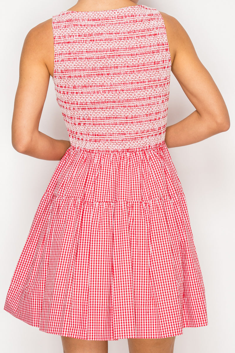 Red Woven Smocked Dress Stitch and Co 30a