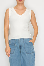 White Vneck  Knit Tank Top Stitch and Co 30a