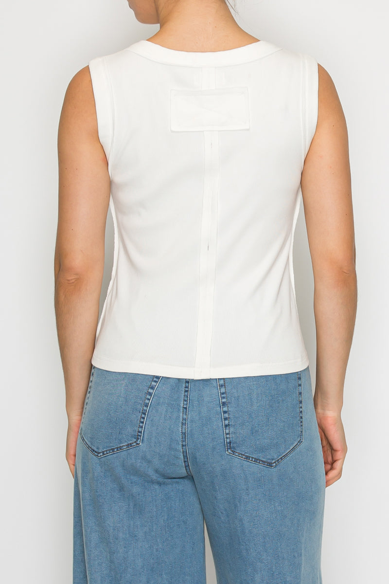 White Vneck  Knit Tank Top Stitch and Co 30a
