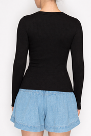 Black Henley Knit  Top  Stitch and Co 30a