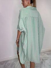 Green and White Striped Button Up Long Sleeve Top  Stitch and Co 30a
