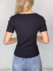Chic Black Knit Short Sleeve Top  Stitch and Co 30a