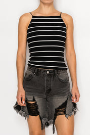 Chic Black and White Stripe Sleeveless Top Stitch and Co 30A