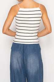 Chic White Black  Stripe Sleeveless Top Stitch and Co 30A