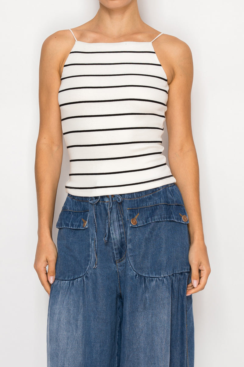 Chic White Black  Stripe Sleeveless Top Stitch and Co 30A