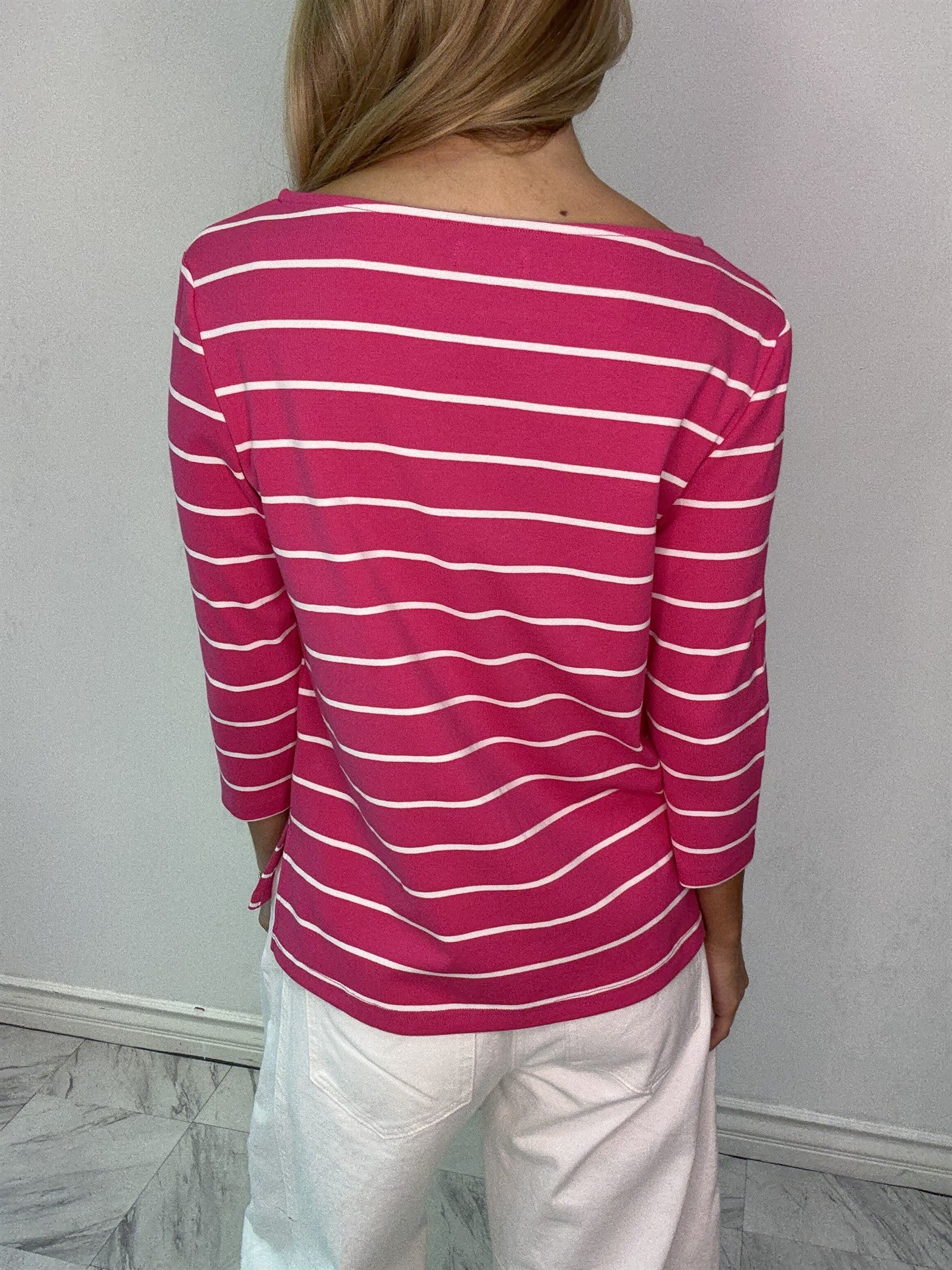 Fuchsia and White Stripe Boat Neck Top Stitch and Co 30A