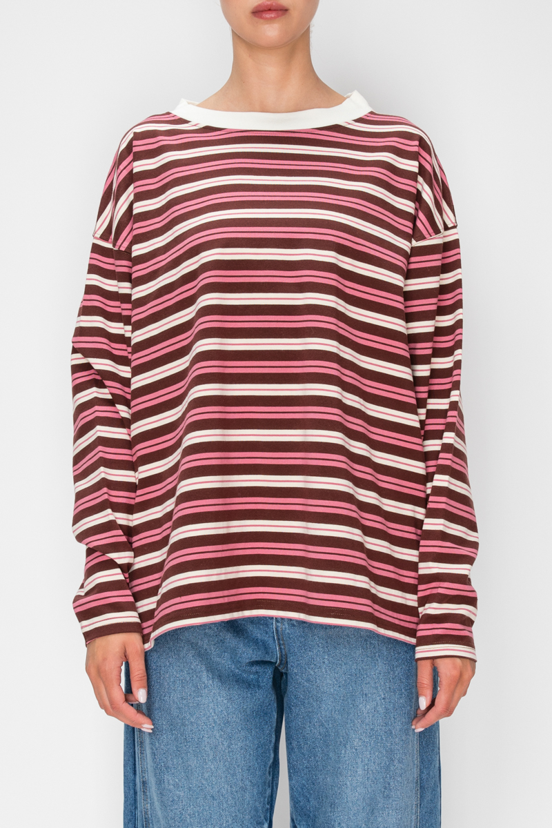 Stitch And Co Brick White and Purple Long Sleeve Knit Top