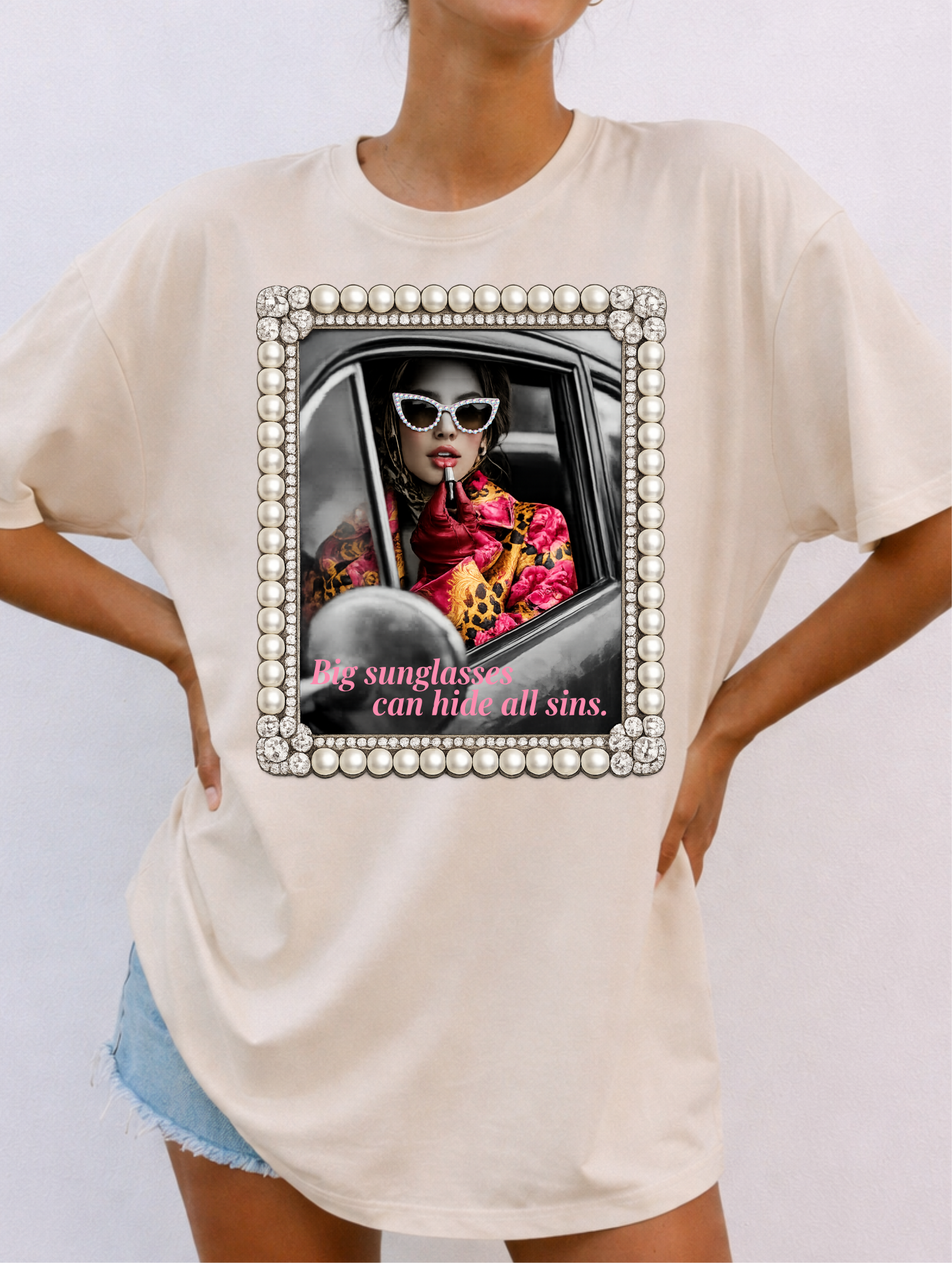 Big Sunglasses Can't Hide All Sins Cream Graphic Tee