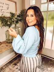 Light Blue Smocked Bust Long Sleeve Top