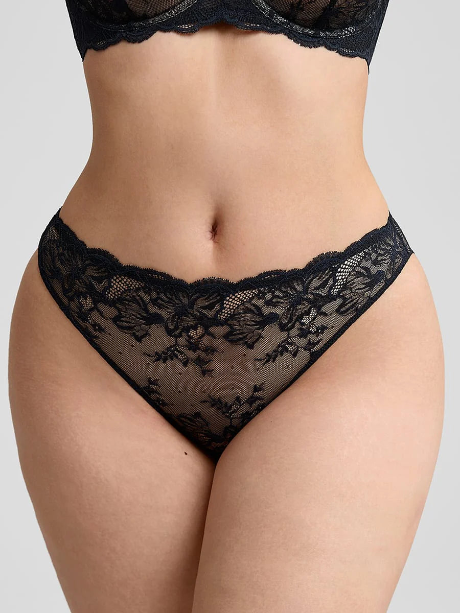 Sassy Black Floral  Seamless Lace Panties