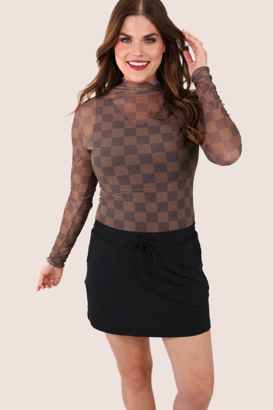 Keigan Mesh Top- Chocolate Checkered