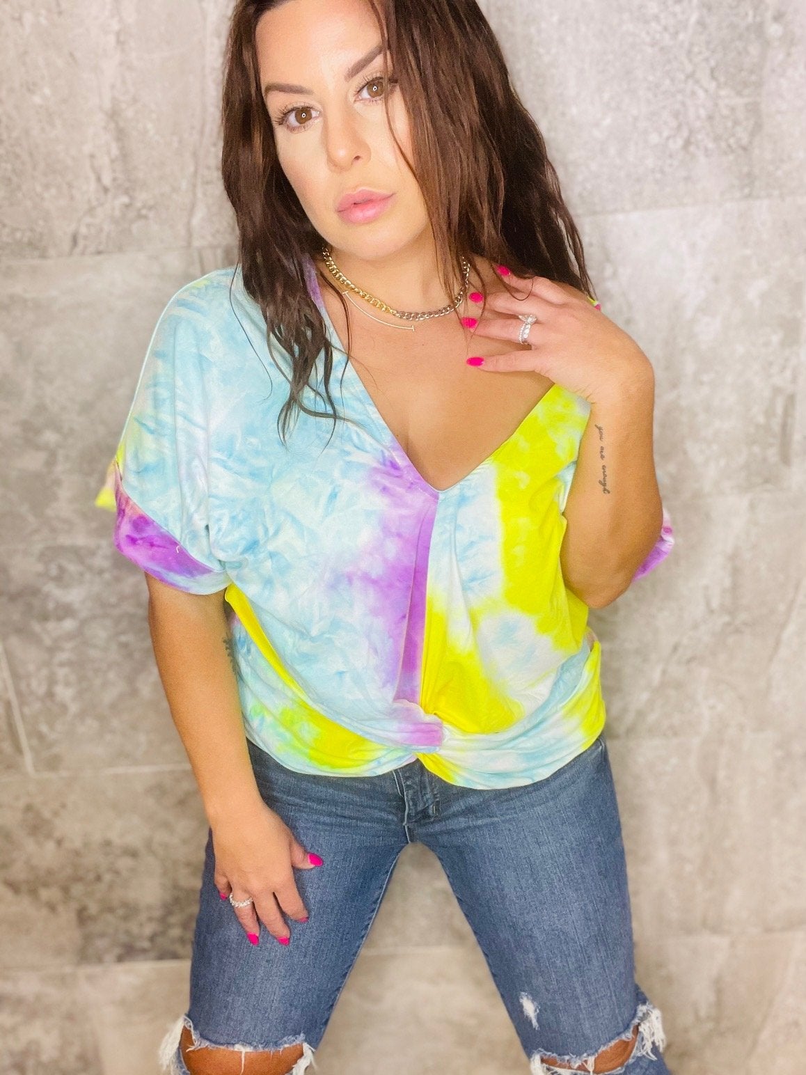 Soft Vneck Maui Sunset TyeDye