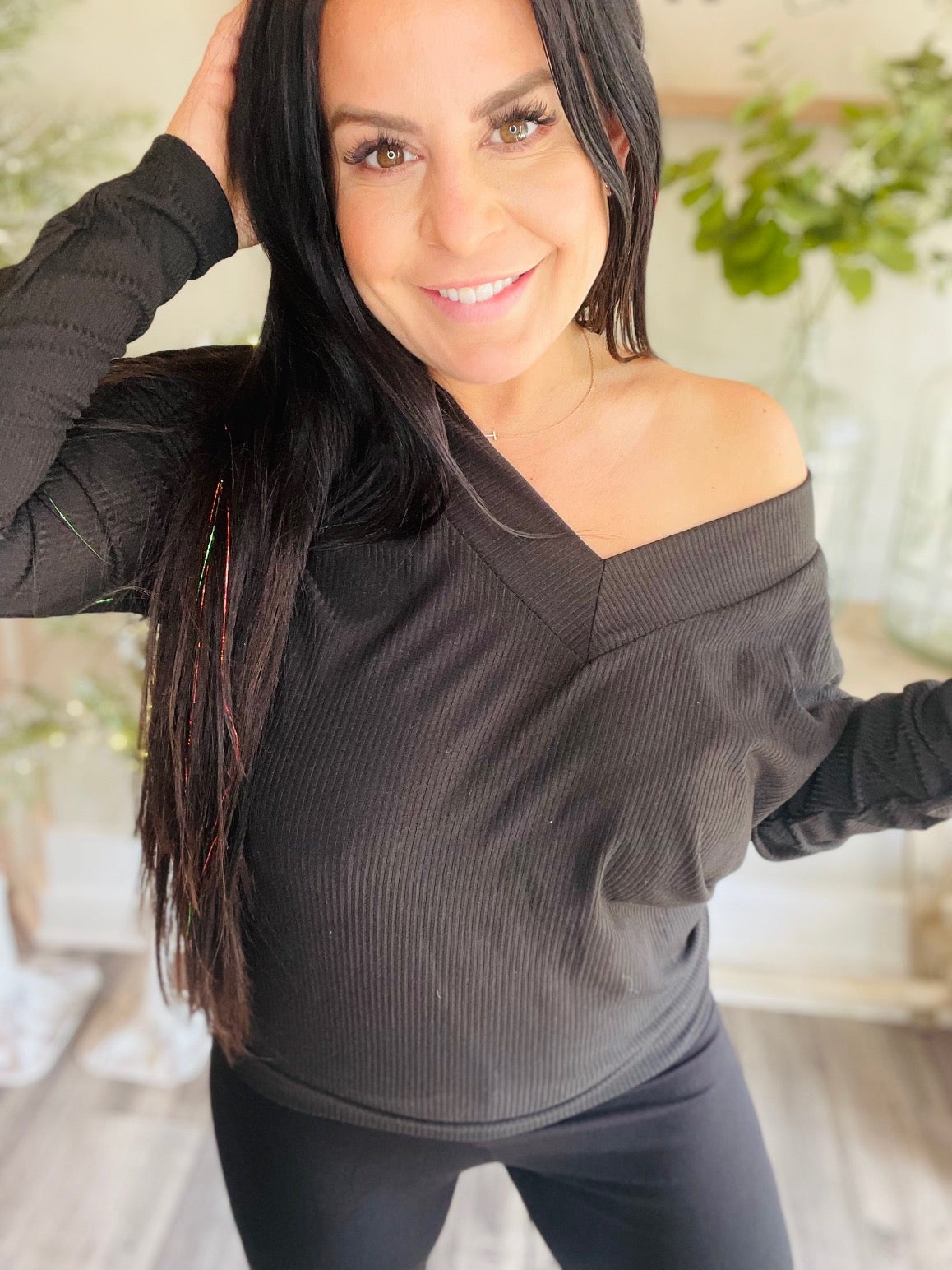 Long Sleeve Black Off Shoulder Top